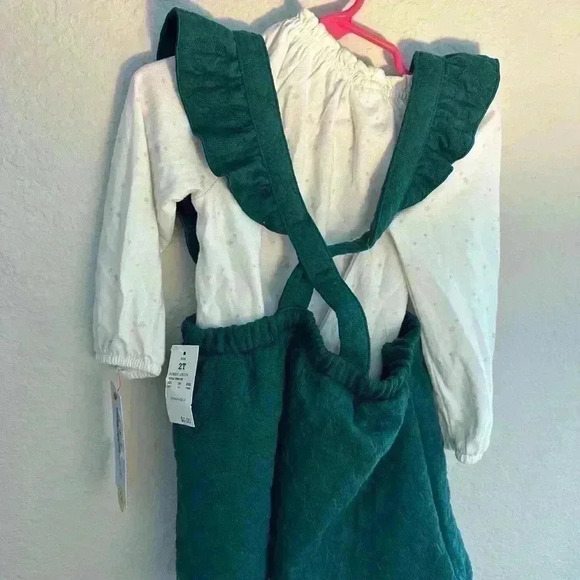 NWT Cat & Jack Green Jumper Dress 2T Christmas Girls Church Target Ruffle Stars - Picture 4 of 4